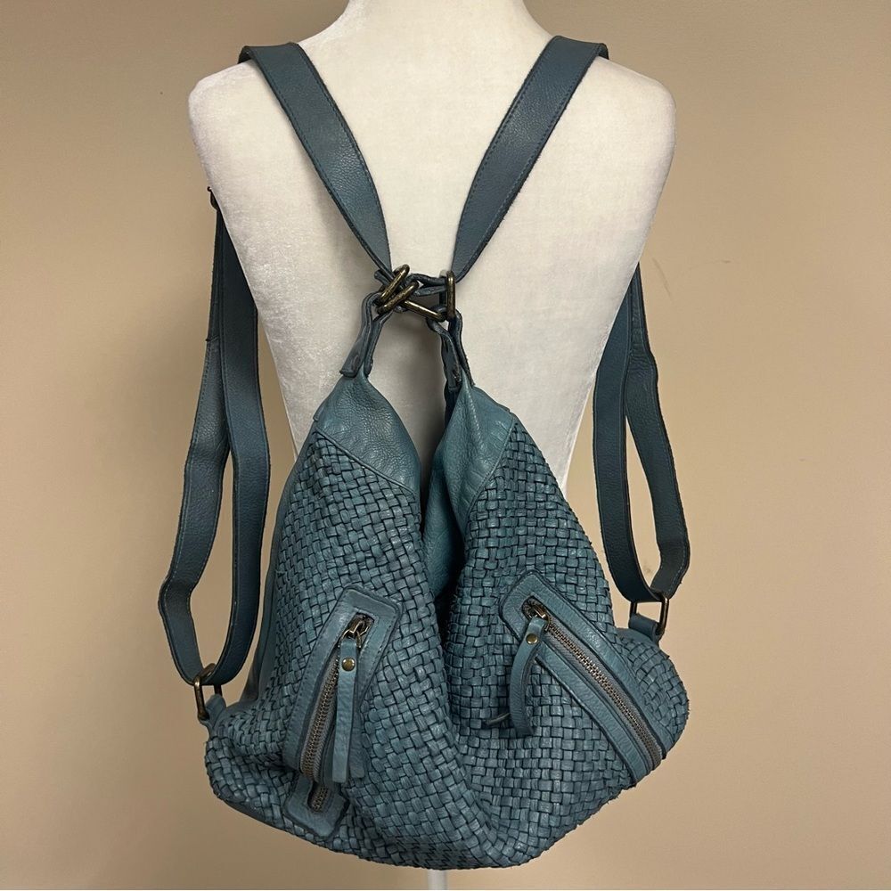 Milo Teal woven leather Shoulder Bag/ bookbag